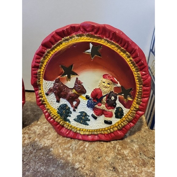 Vintage Set Of 2 Gift Collections Porcelain Candle holder Christmas Santa - Picture 3 of 8